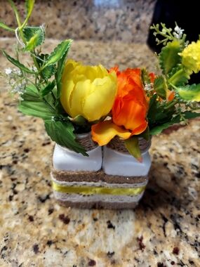 Yellow & Orange Floral Plastic Bud Vase Duo